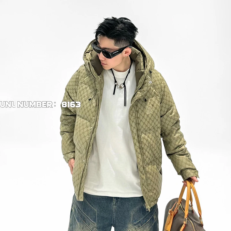 8163 冬季御寒保暖锁温男士百搭时尚休闲潮流断码加厚连帽外套