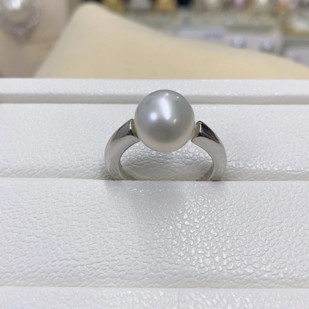 银S925镶嵌戒指海水珍珠，澳白，链接7