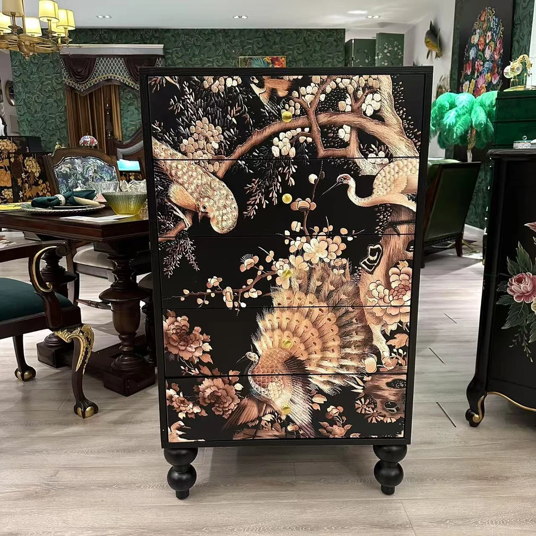 孔雀开屏五斗柜玄关柜抽屉柜卧室靠墙储物柜高级感装饰柜