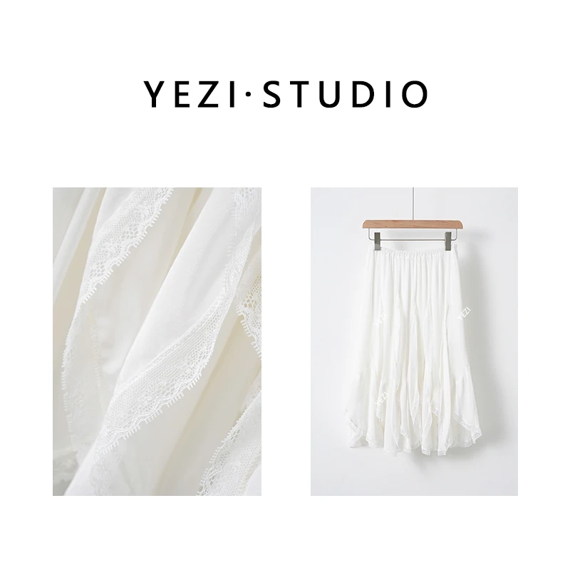 【千层布兰妮】25春度假风松紧腰不规则蕾丝花边半裙25133045-3/9