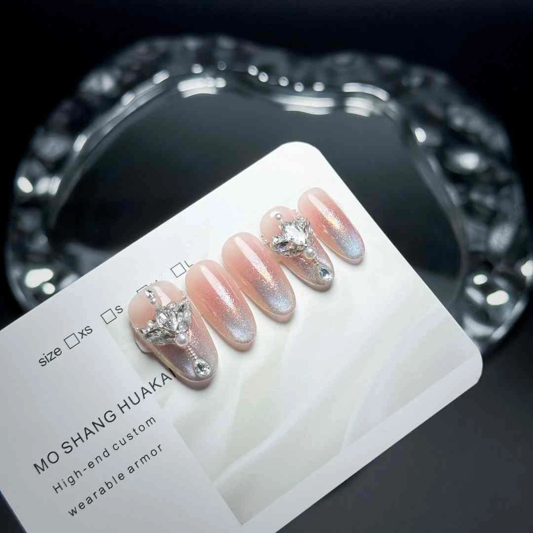 【龙女】气质轻奢锆石拼钻极光渐变玻璃珠猫眼2072501 纯手工穿戴甲