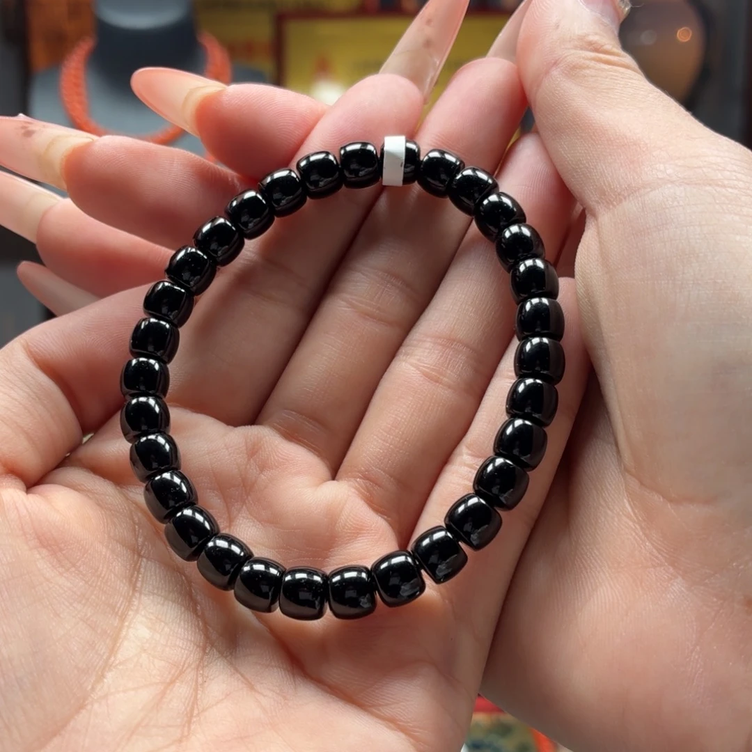 玛瑙/玉髓未镶嵌手串原矿保山黑玛瑙直切手串卡7