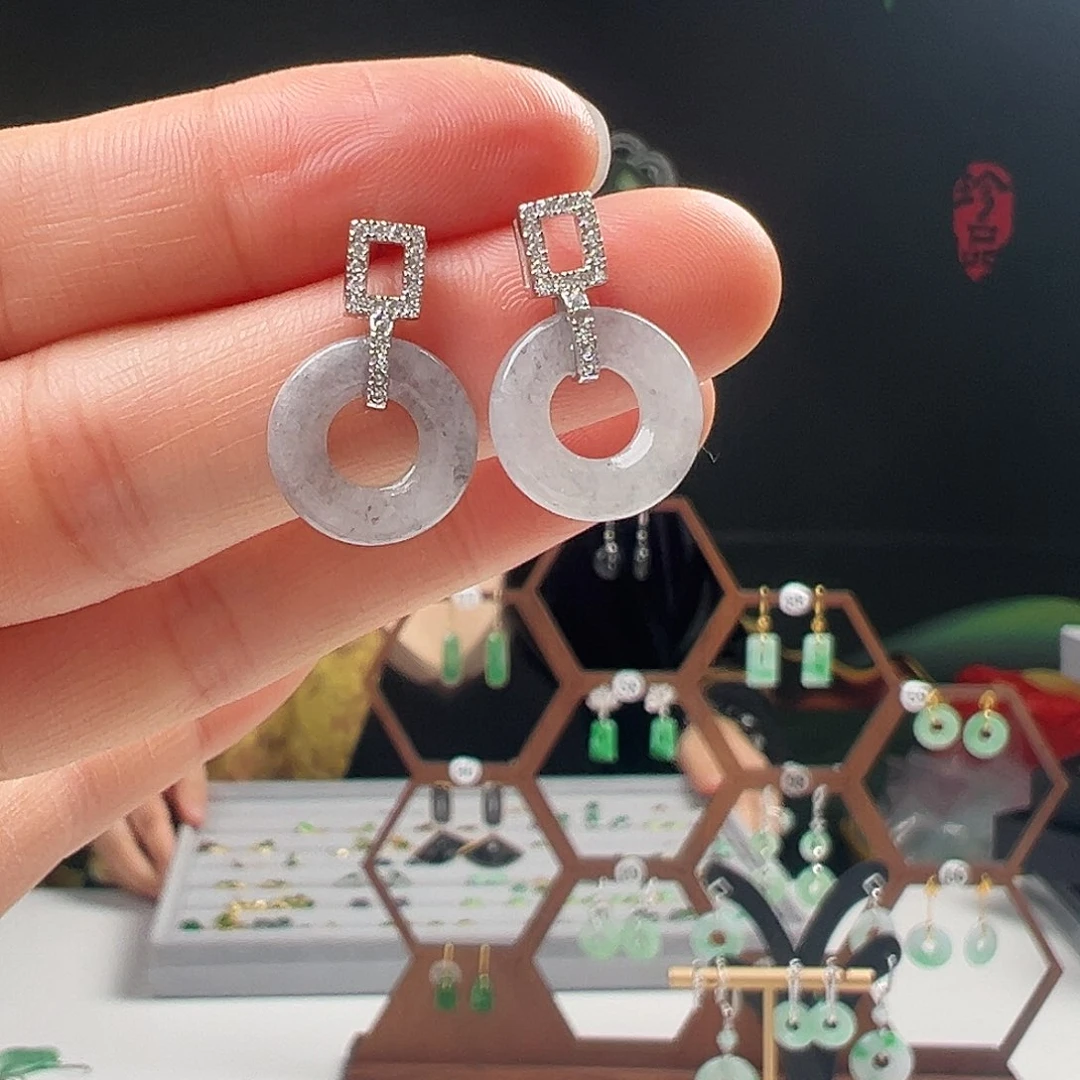 银S925镶嵌翡翠耳饰