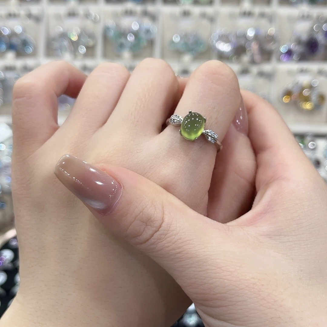 蛇纹石玉银S925镶嵌戒指