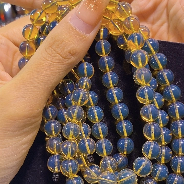 蓝珀未镶嵌珠宝奇石墨西哥蓝珀佛珠8
