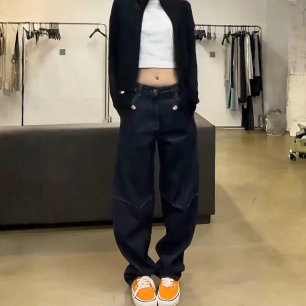 欧货窄版直筒牛仔裤女2025秋季新款高腰宽松显瘦时尚百搭拖地长裤