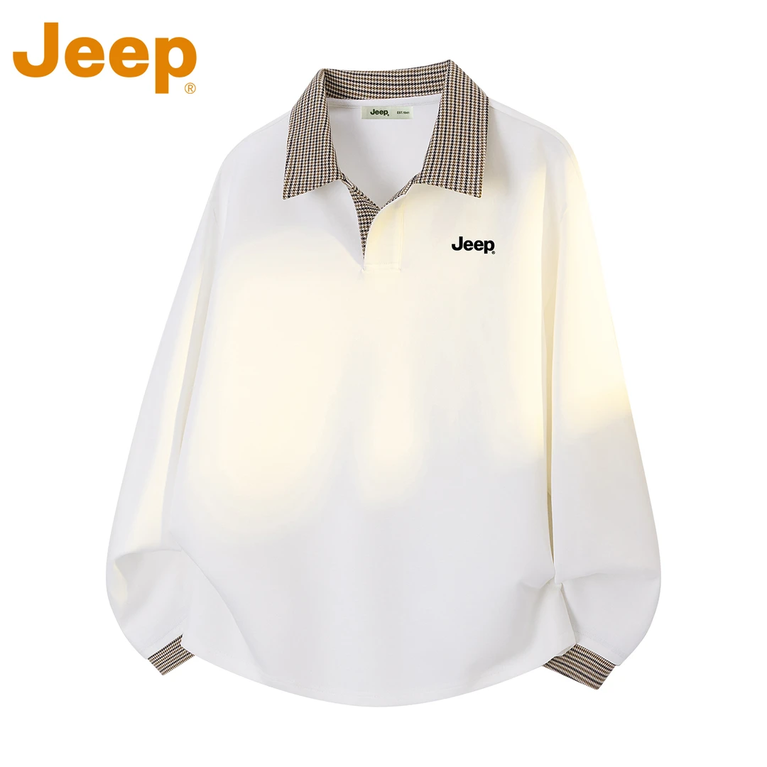 JEEP吉普美式潮流长袖t恤衬衫男士秋季新款polo领宽松休闲卫衣男.