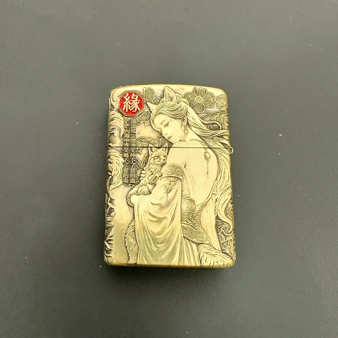 ZORRO烈焰打火机工作室出品，九尾白狐五面精工浮雕创意打火机