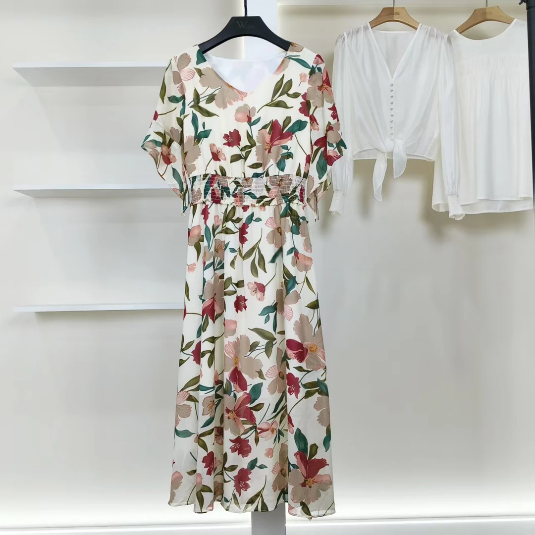 麦迪尚品【韩】50406145 夏季时尚印花优雅收腰连衣裙品牌撤柜女装