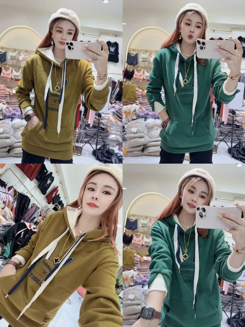 新款加绒显瘦保暖中长款卫衣9282