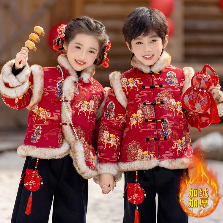 男童汉服拜年服2025新款冬装女孩古风唐装儿童中国风喜庆新年衣服
