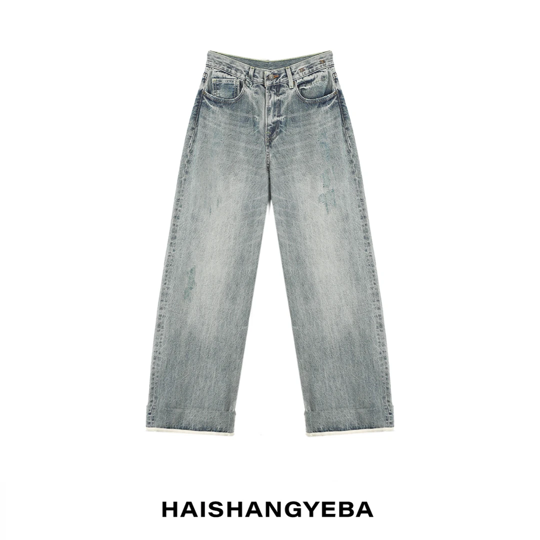 【海上叶爸】新款2025夏季百搭棉中高腰休闲直筒牛仔裤