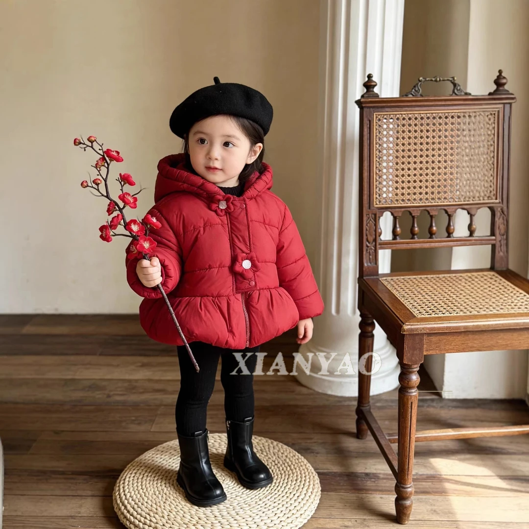 冬季儿童加绒加厚可爱拜年服连帽款外出棉衣ZY
