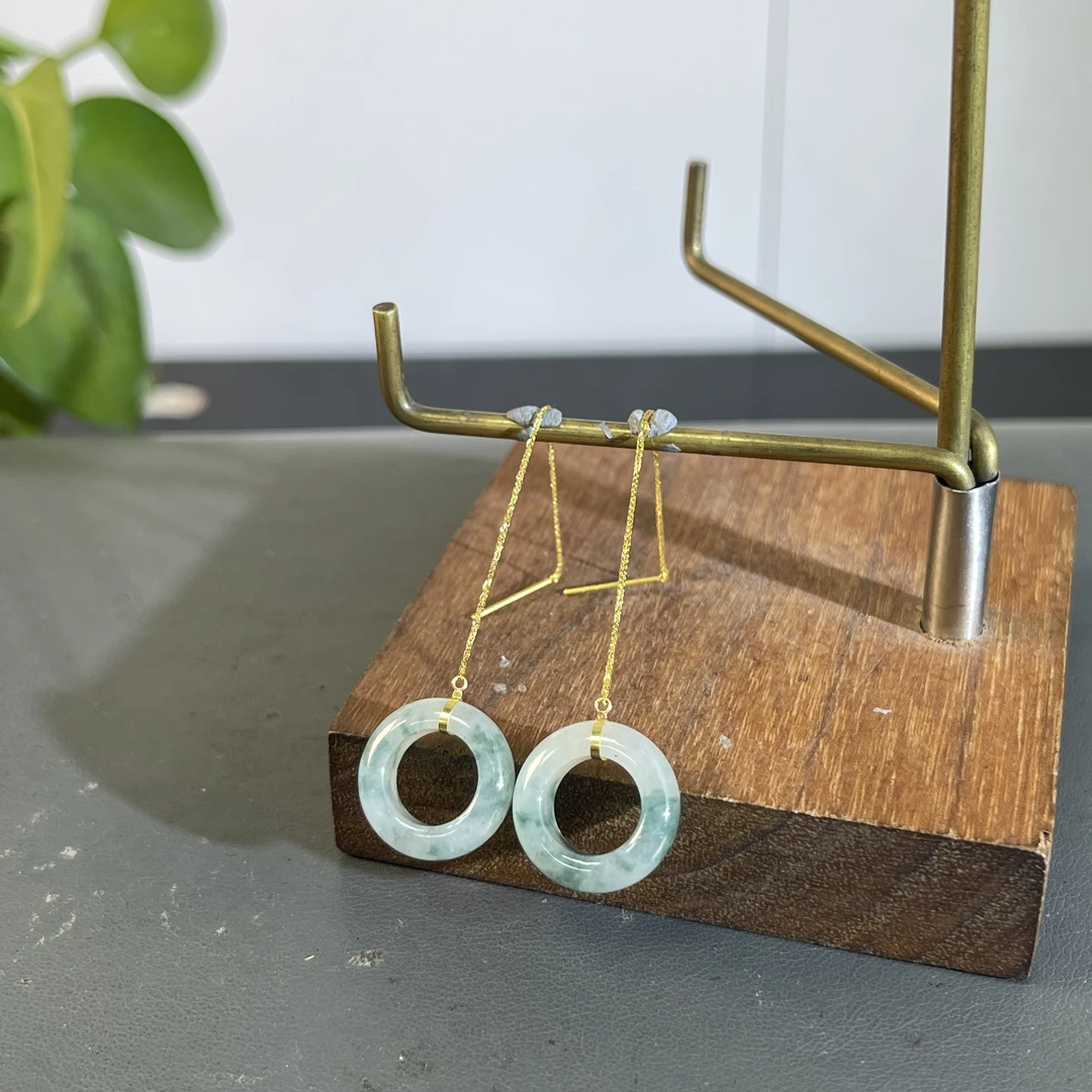 JXA05-64 天然缅甸A货翡翠 18K镶嵌耳饰