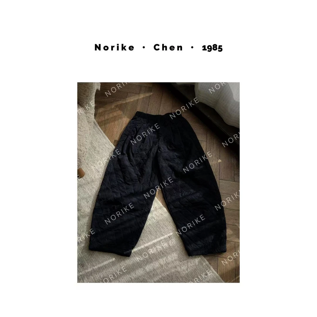 Norike/Norike菱格绗缝棉裤松紧腰加绒保暖垮裤NK512181