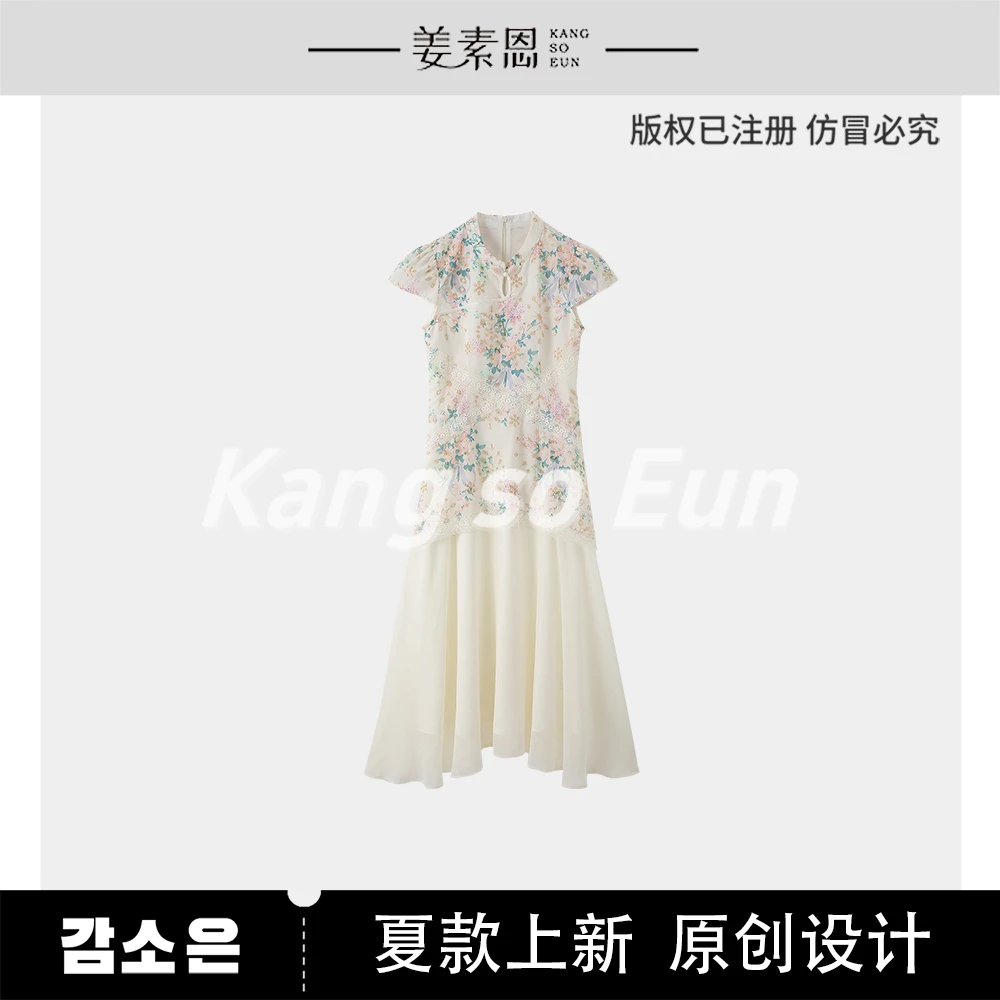 《李易行》【水月铃音】新中式印花蕾丝拼接连衣裙GY25XT130718