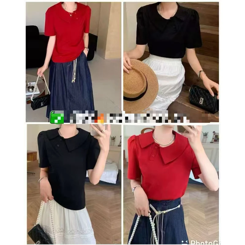 薇莎8853【现货】翻领短袖T恤女