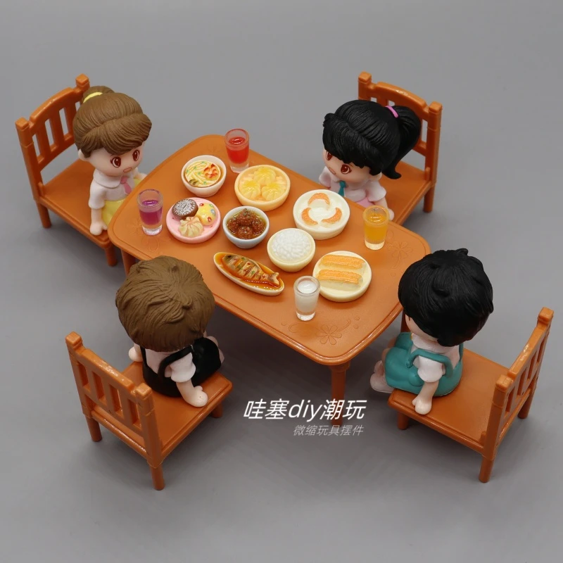 迷你中餐食玩红烧鱼丸子面米饭饺子过家家厨房餐桌桌椅人偶小摆件