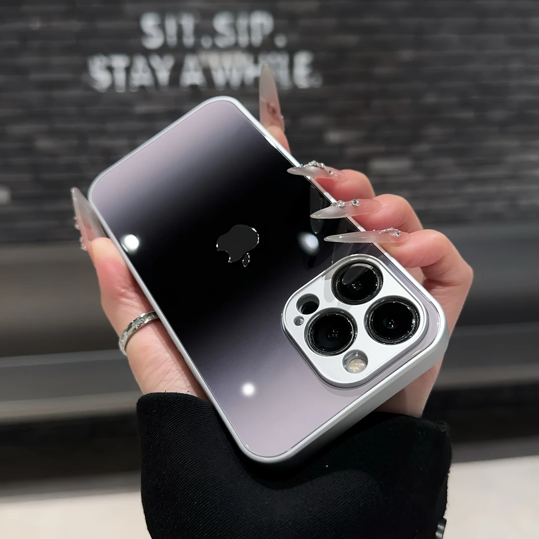 电镀玻璃渐变适用苹果16/15/1413全包iphone15promax防摔手机壳