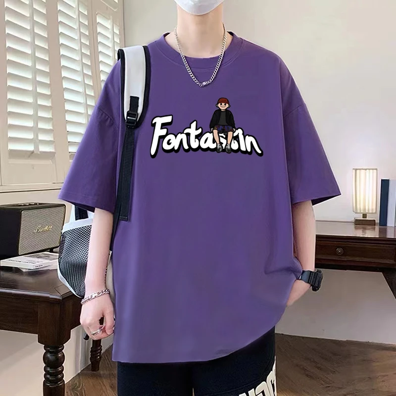 潮牌纯棉短袖男生宽松大码t恤美式港风休闲学生圆领半袖青少年ins