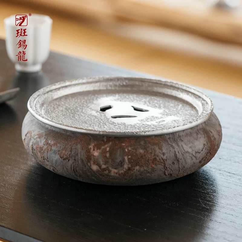 斑锡·龙【特惠清仓】纯锡茶道配件古羽壶承手工壶承