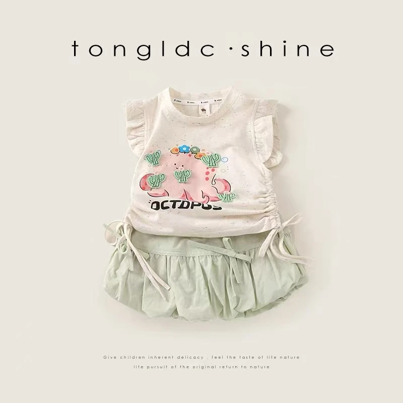 【96】-女童学院风套装夏季2025新款儿童服装卡通两件套347