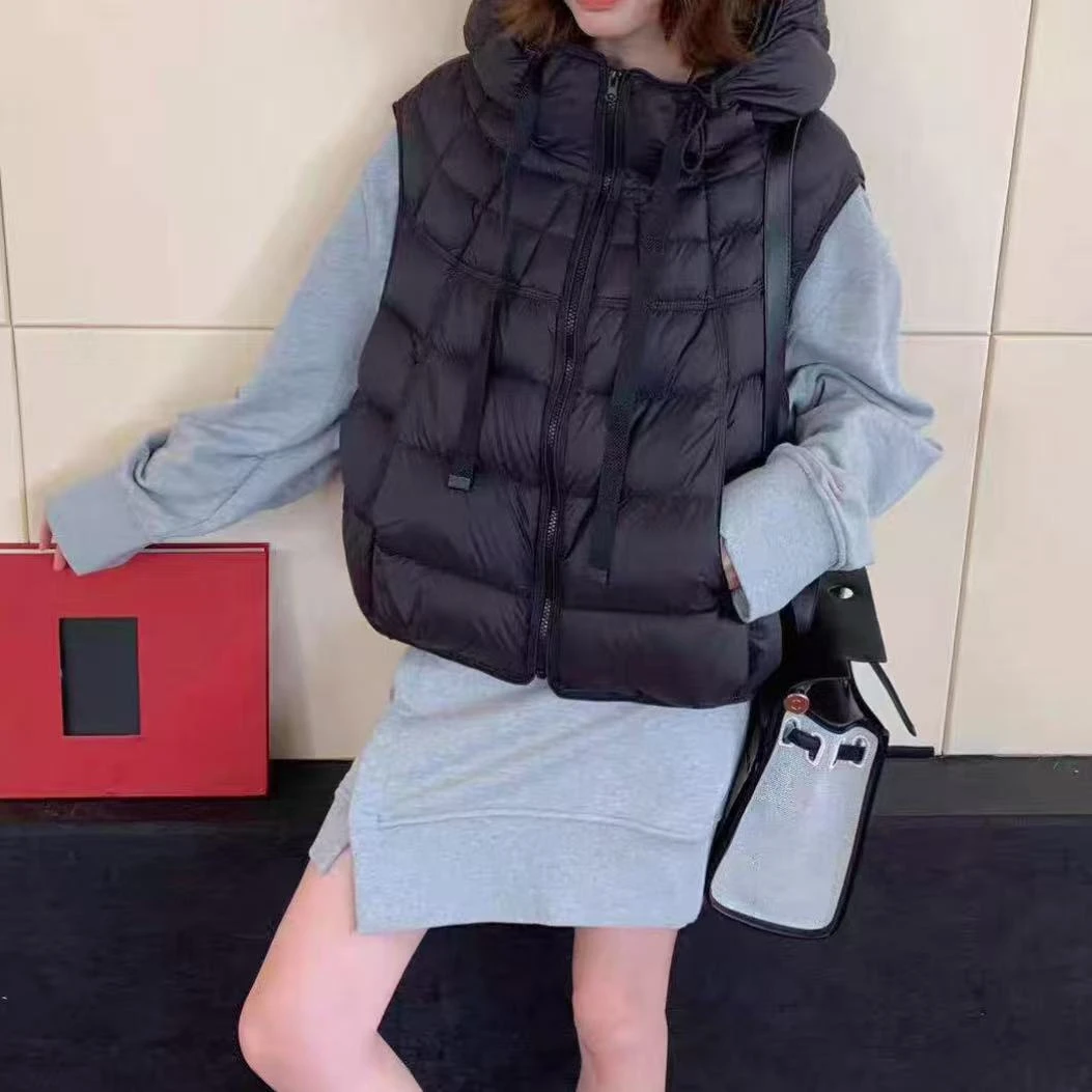 无品牌新款时尚百搭简约气质休闲纯色连帽羽绒马甲MJ809