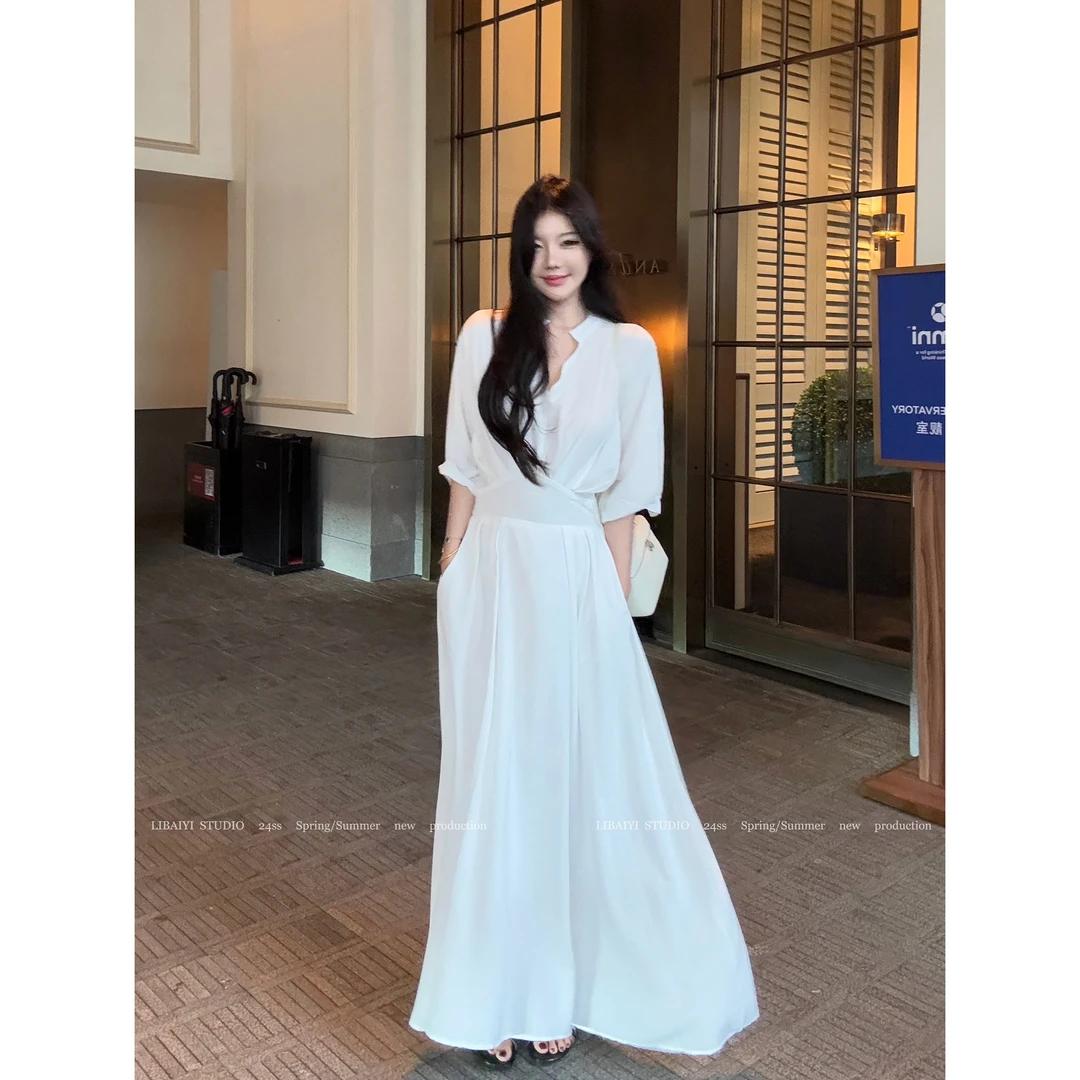 现货LIBAIYI 高智美学/法式赫本风别致衬衫领设计感连衣裙1695