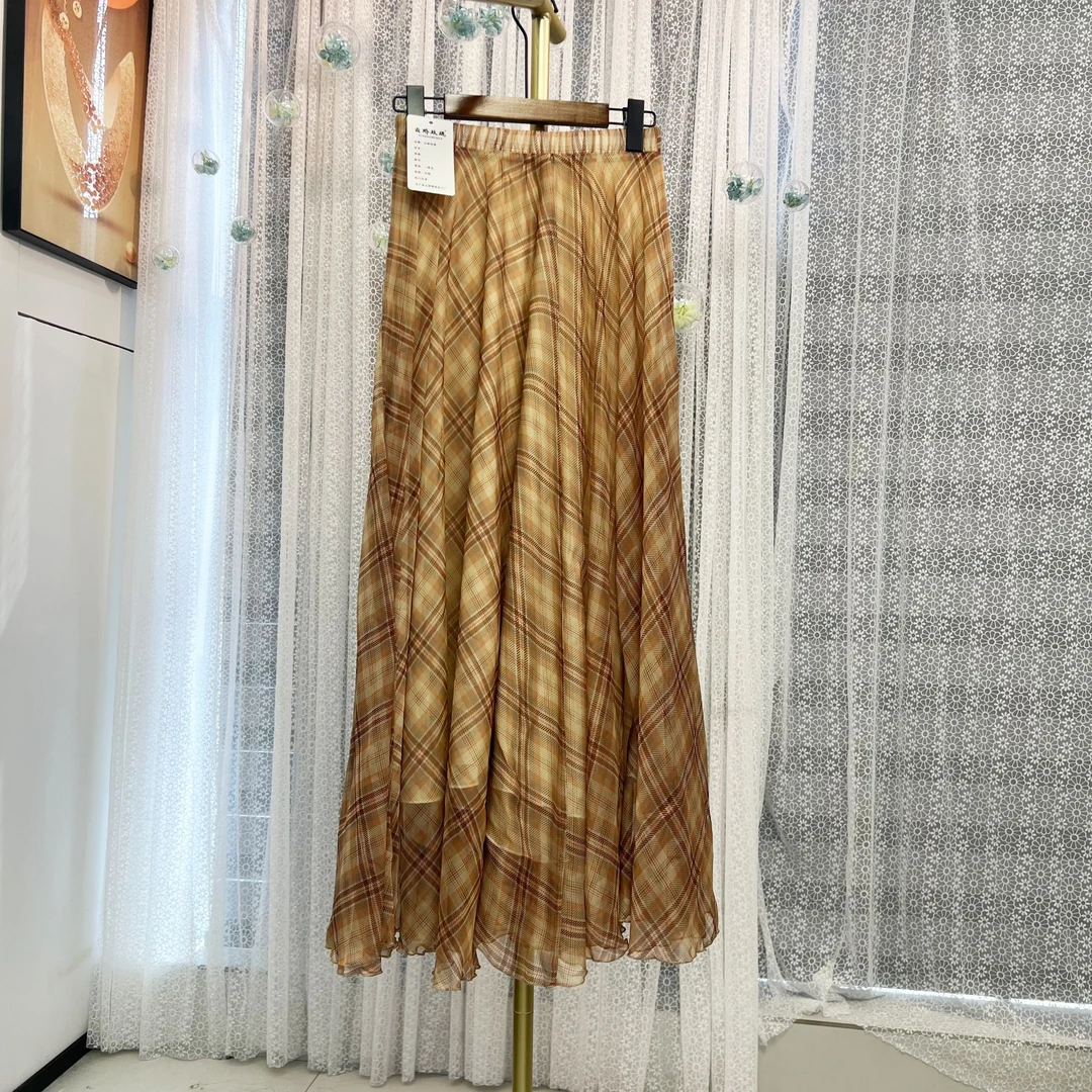 (慧敏专属)半身裙超大摆显瘦格子高腰气质时尚春夏长款裙女