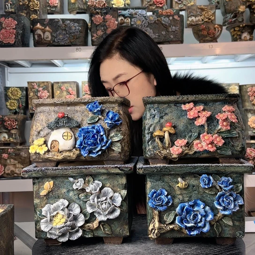 红陶晴*雨青藤花器麦饭石花盆