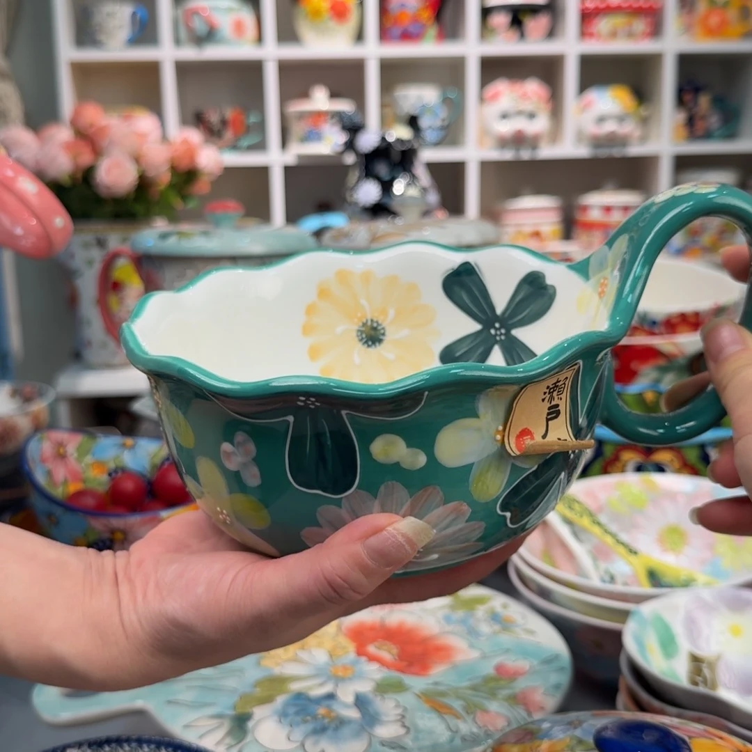 陶瓷6.5英寸花海曲把碗一只