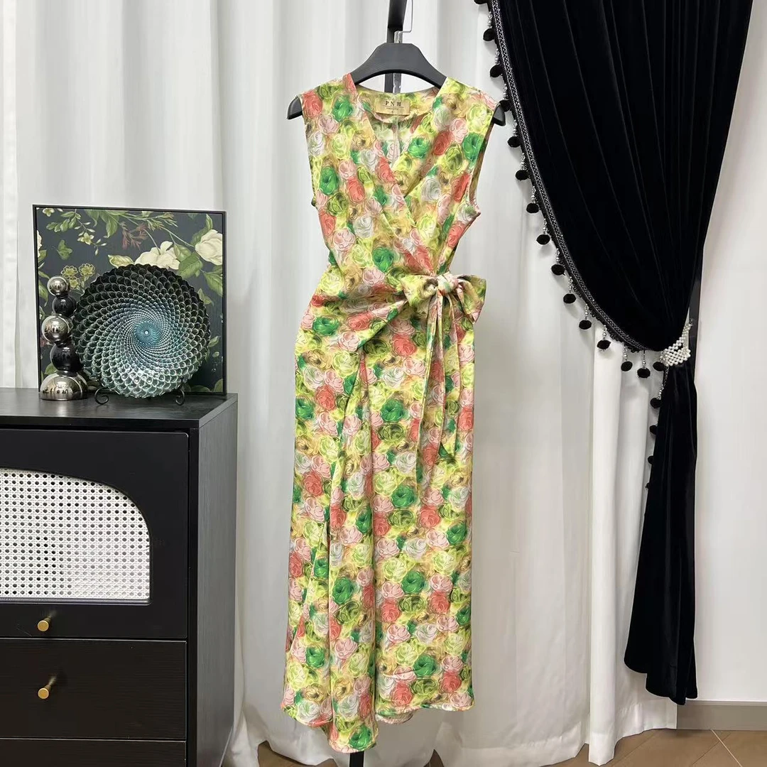 2025春季新款碎花无袖连衣裙显瘦时尚长裙-无袖裙