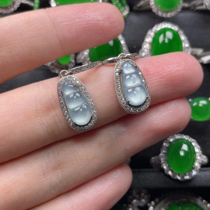 翡翠银S925镶嵌耳饰耳环