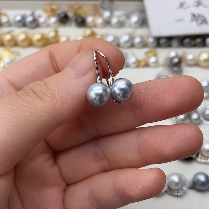 银S925镶嵌海水珍珠耳饰