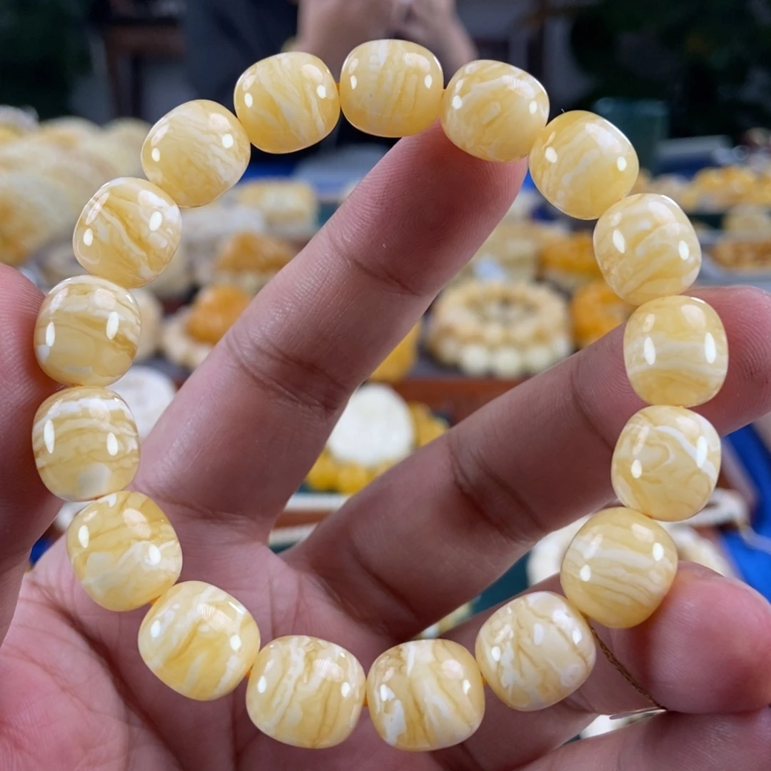 琥珀未镶嵌珠宝奇石11虎皮纹枣珠同料串15.79