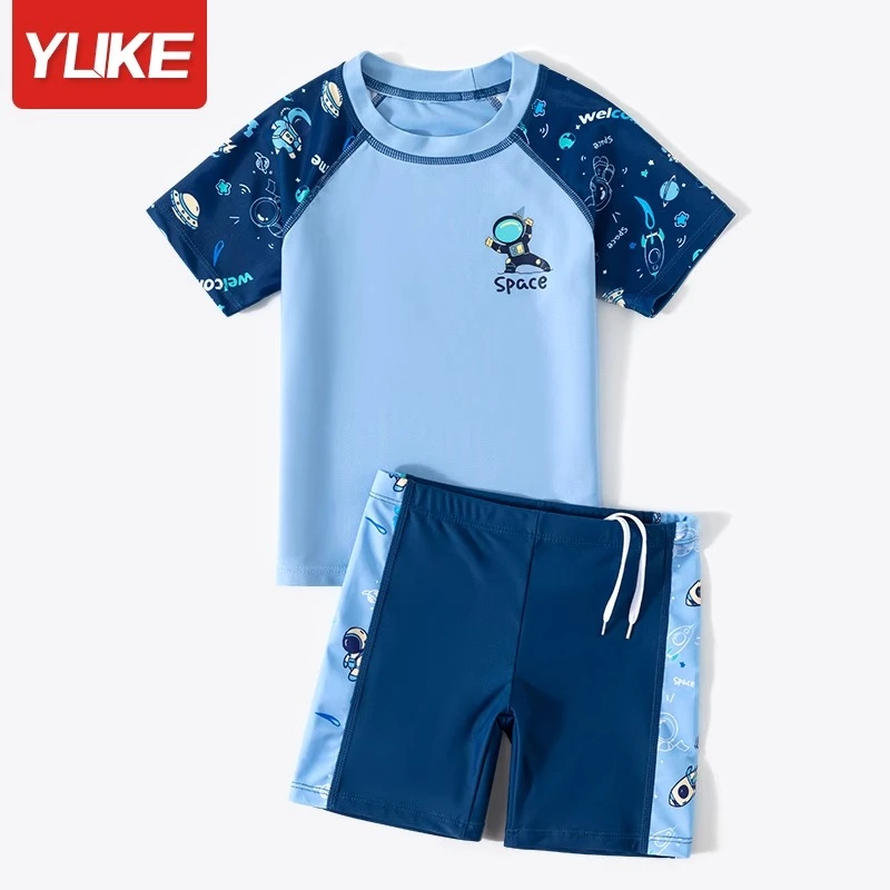 泳衣男童分体短袖速干透气舒适泳衣泳裤套装防晒帅气新款夏季训练