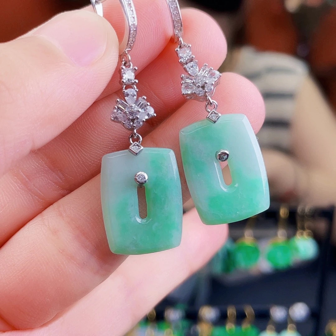 翡翠银S925镶嵌耳饰饰品