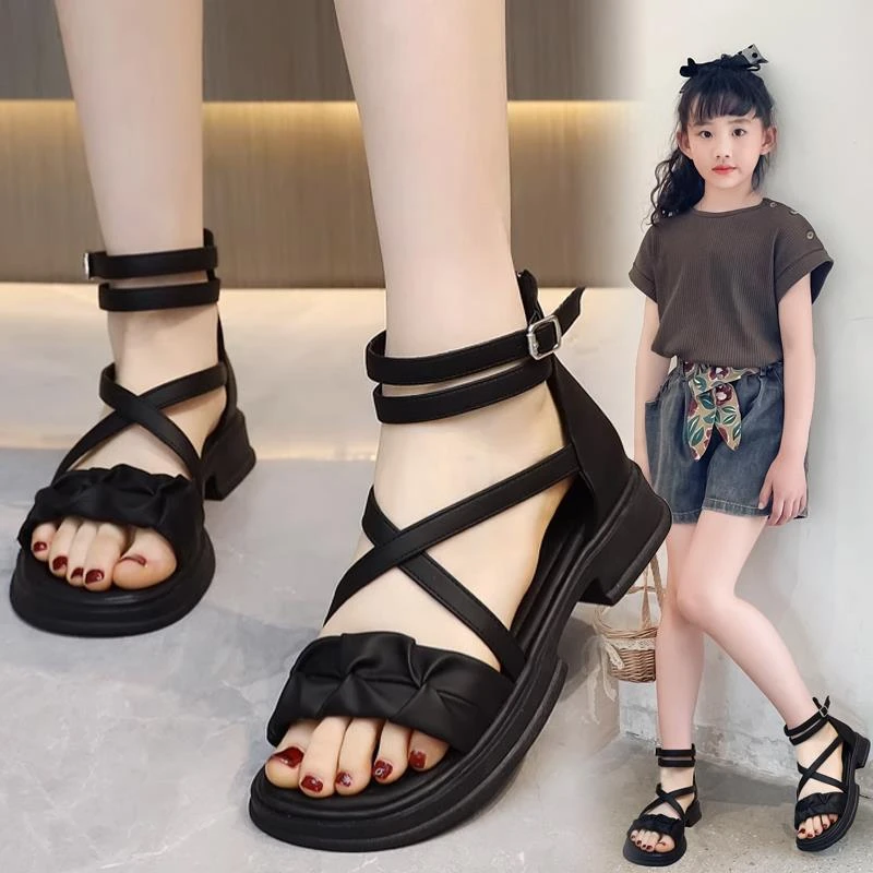 FAVMARTHA女童凉鞋夏款2025新款儿童中大童爆款罗马鞋洋气鞋子软