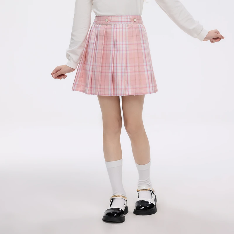 POLOWALK童装2025年夏季新品女童半裙百褶裙格子B61W517J0011