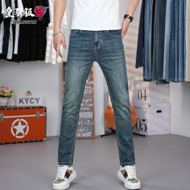 高级复古牛仔裤男士2025夏季爆款修身直筒裤时尚弹力潮牌潮流裤子