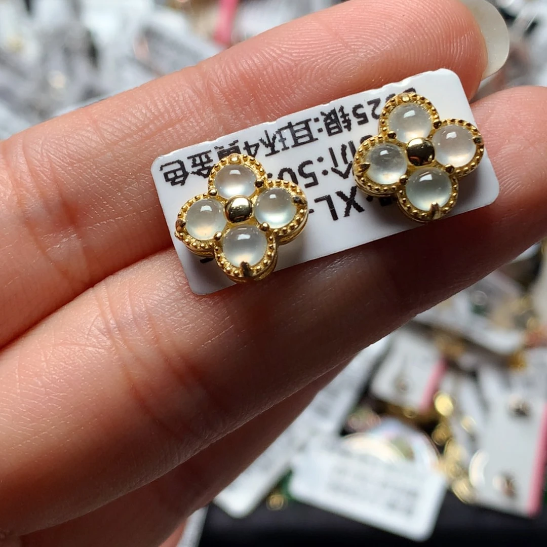 翡翠戒指银S925镶嵌天然翡翠耳饰