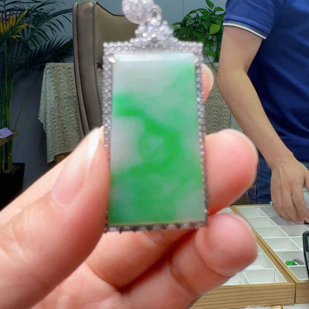 翡翠银S925镶嵌吊坠(不含链)天然