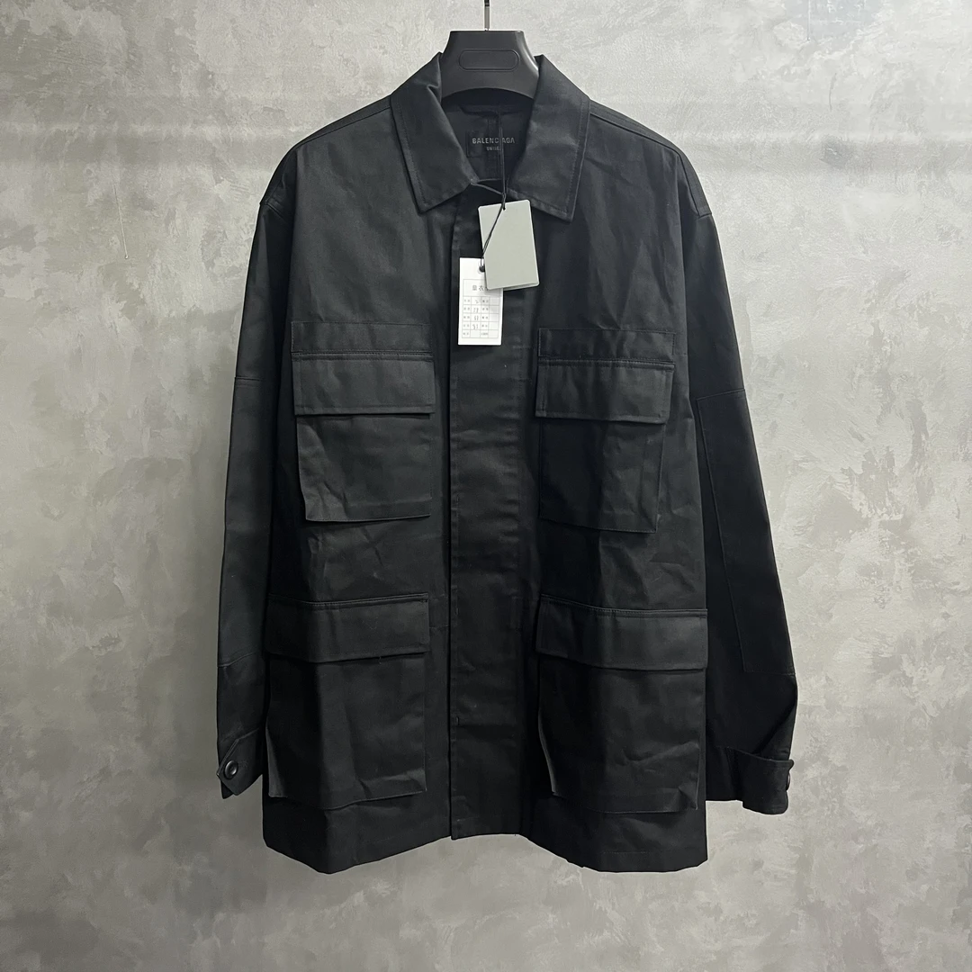 未使用 Balenciaga/巴黎世家 黑色胸前口袋翻领外套/2码