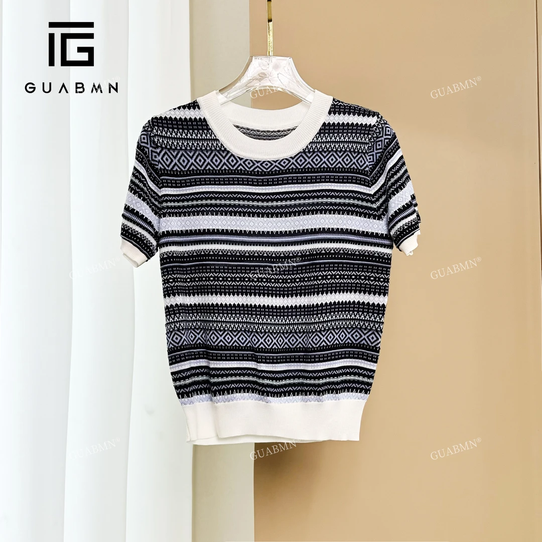 GUABMN2025夏季新款条纹针织拼色百搭修身薄上衣3965
