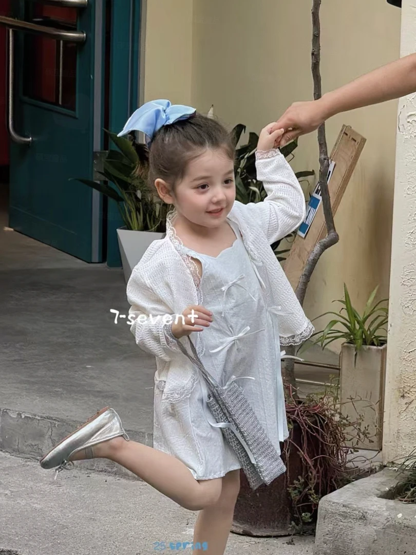 7-seven 珍珠蝴蝶结吊带防晒外搭两件套薄款百搭韩版女宝