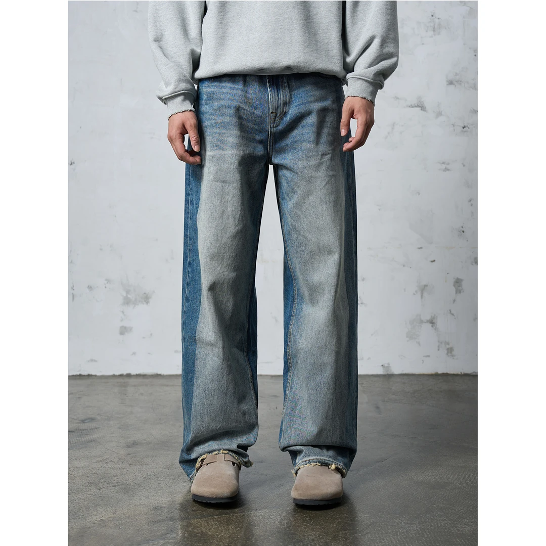 DOKIE牛仔裤【平行线】32049复古美式分割线洗水001宽松直筒15盎司