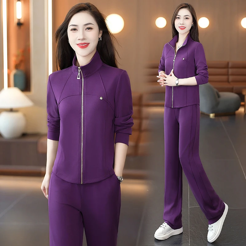 立领开衫运动服套装女卫衣春秋季2025年新款时尚刺绣休闲服两件套