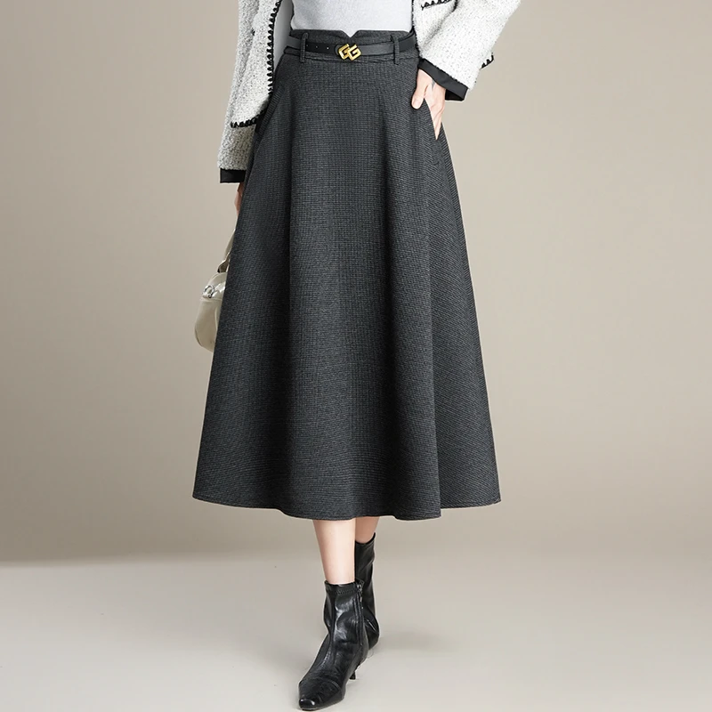 秋冬毛呢半身裙女高腰气质a字裙中长裙2025新款通勤显瘦遮胯伞裙