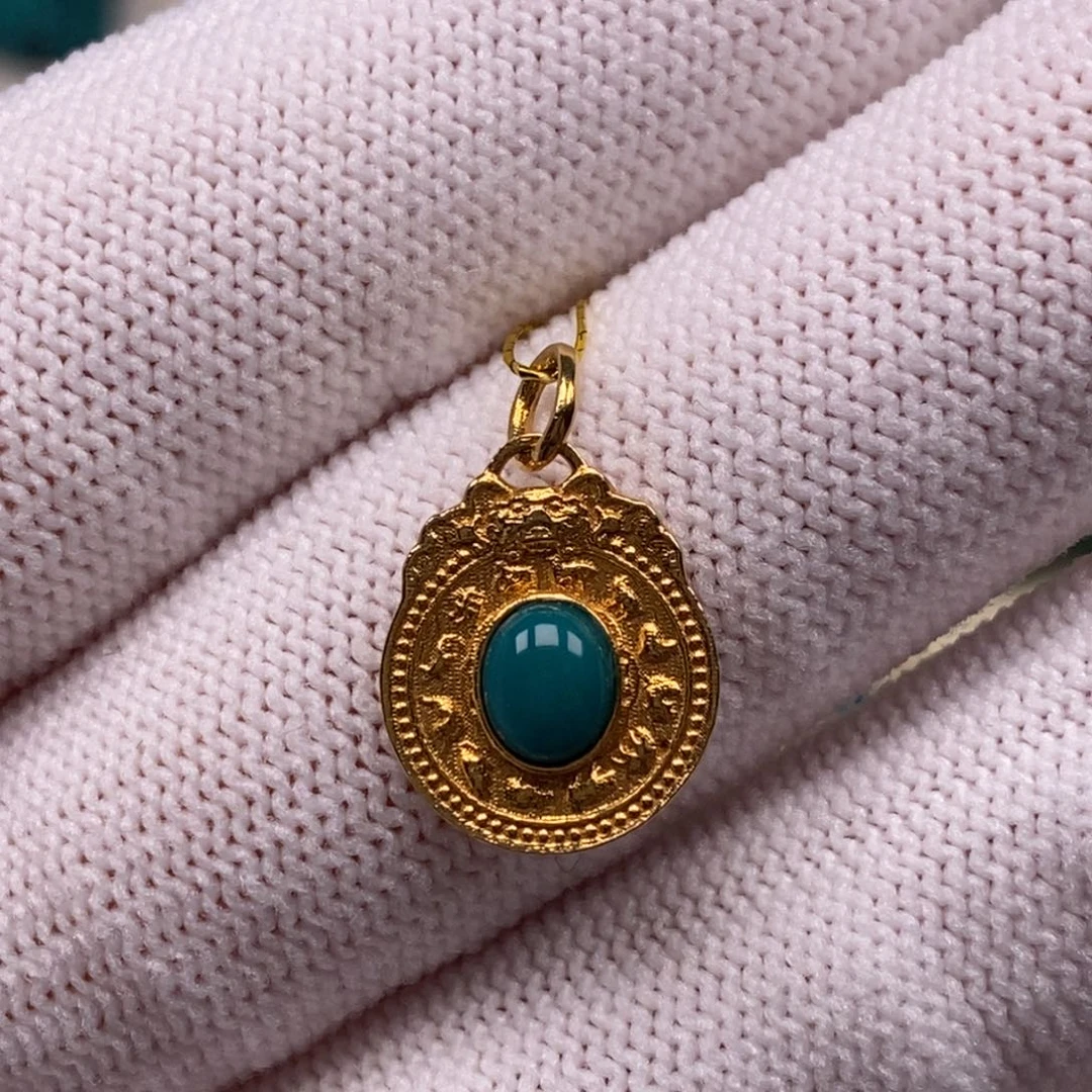 18K金镶嵌绿松石侧挂A a 435