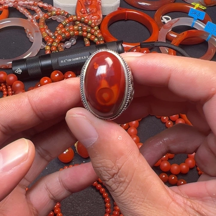 南红玛瑙银S925镶嵌戒指